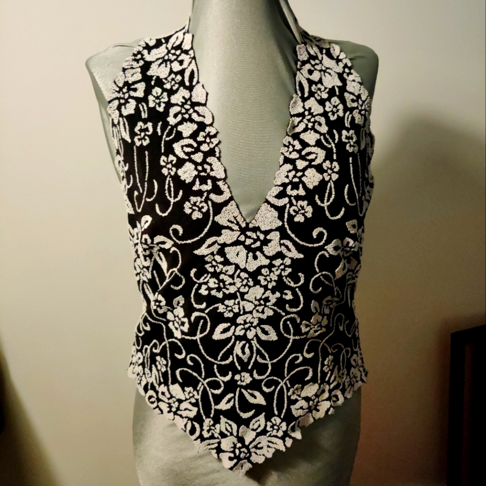 Tadashi Soji beaded halter top.